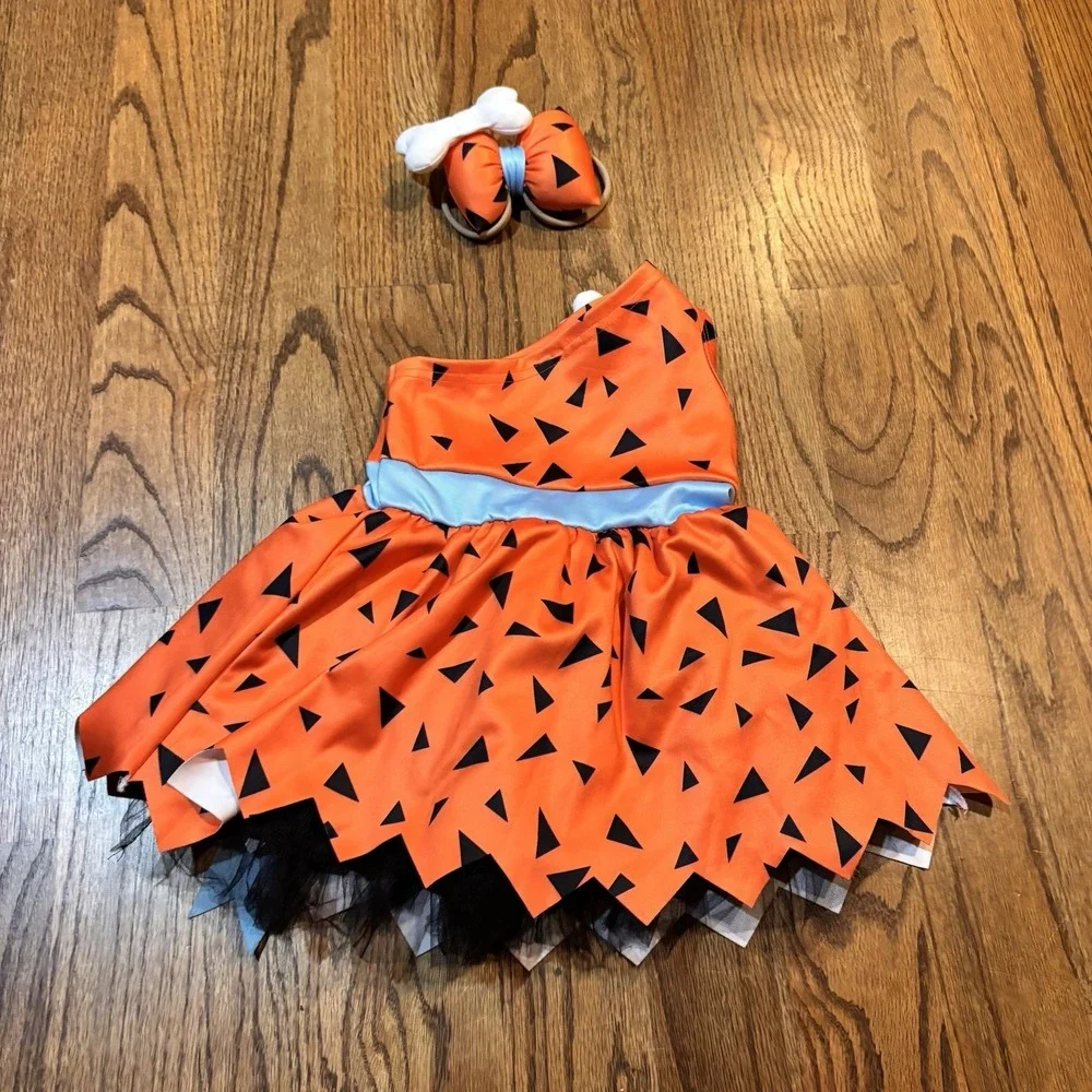 Fred Flintstone Costume Dress Girls Size 80 12 Month‎ Halloween Tutu Outfit Bow